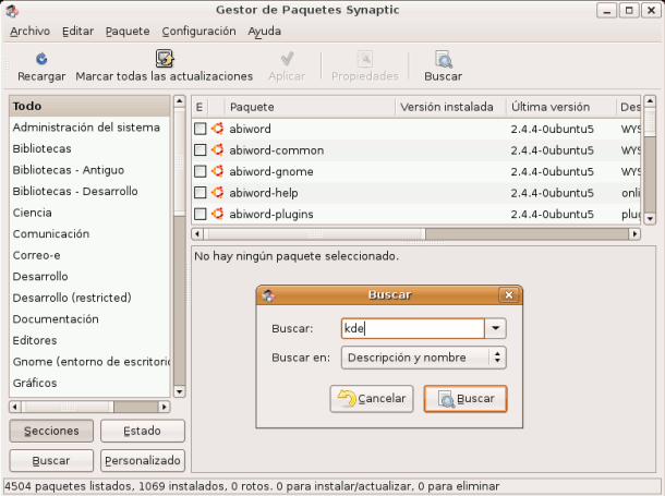  Buscando el metapaquete KDE 