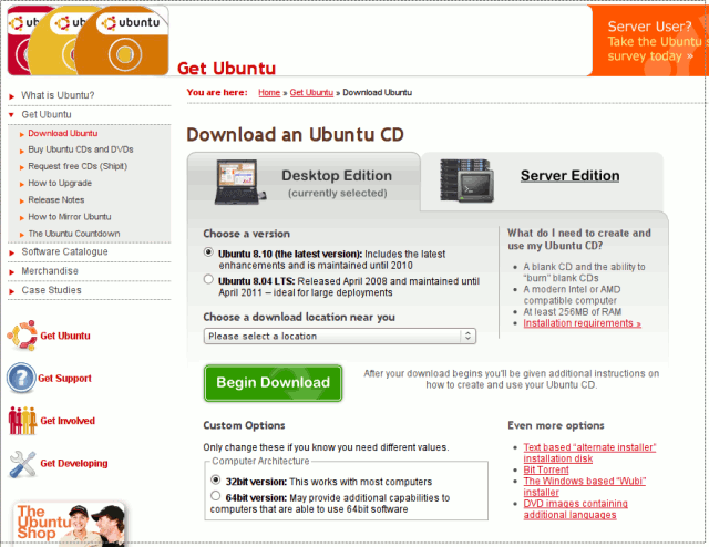  Página de descarga de Ubuntu 