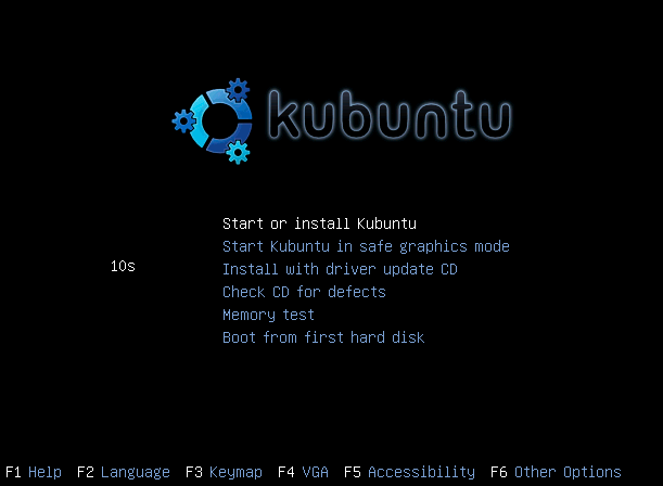 Pantalla de arranque del instalador de KUbuntu 